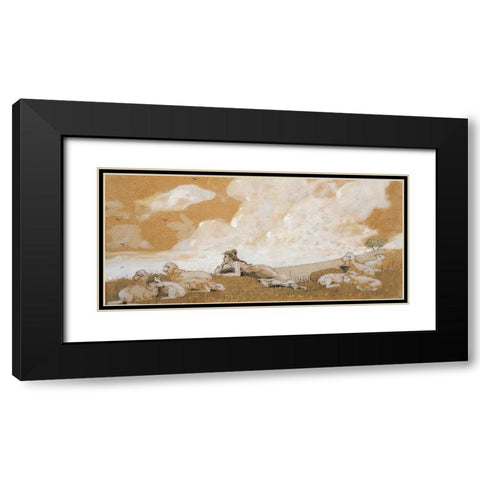 Girl and sheep Black Modern Wood Framed Art Print with Double Matting by Homer, Winslow