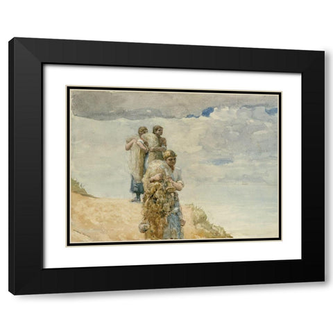 On The Cliff, Cullercoats Black Modern Wood Framed Art Print with Double Matting by Homer, Winslow