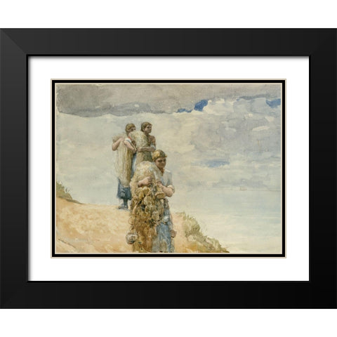 On The Cliff, Cullercoats Black Modern Wood Framed Art Print with Double Matting by Homer, Winslow