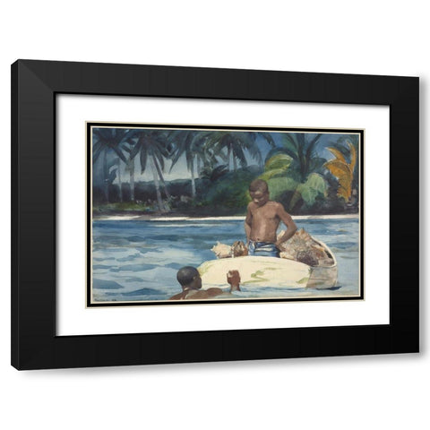 West India Divers Black Modern Wood Framed Art Print with Double Matting by Homer, Winslow