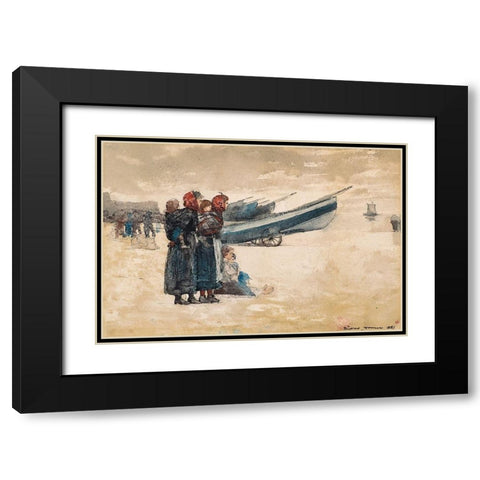 On the Beach, Tynemouth Black Modern Wood Framed Art Print with Double Matting by Homer, Winslow