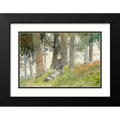 Girl Seated in a Grove Black Modern Wood Framed Art Print with Double Matting by Homer, Winslow