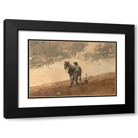 Man with Plow Horse Black Modern Wood Framed Art Print with Double Matting by Homer, Winslow