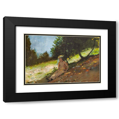 Shepherdess Resting Black Modern Wood Framed Art Print with Double Matting by Homer, Winslow