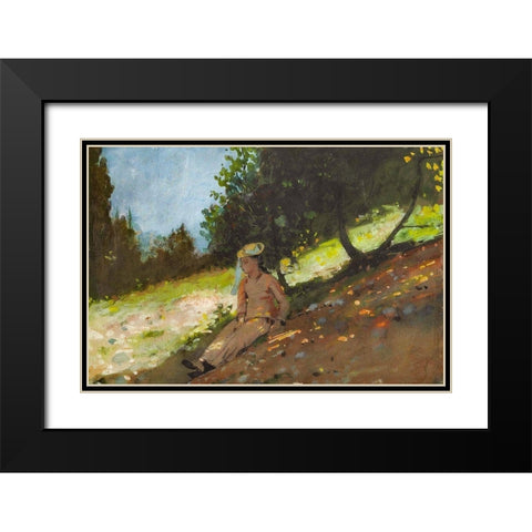 Shepherdess Resting Black Modern Wood Framed Art Print with Double Matting by Homer, Winslow