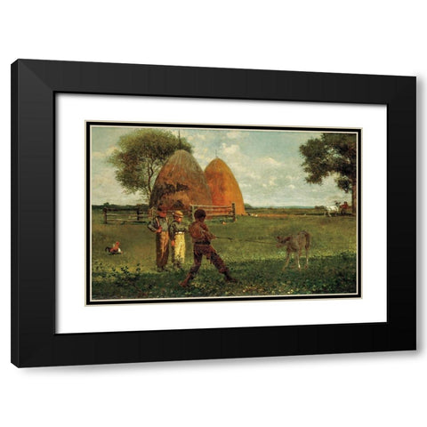 Weaning the Calf Black Modern Wood Framed Art Print with Double Matting by Homer, Winslow