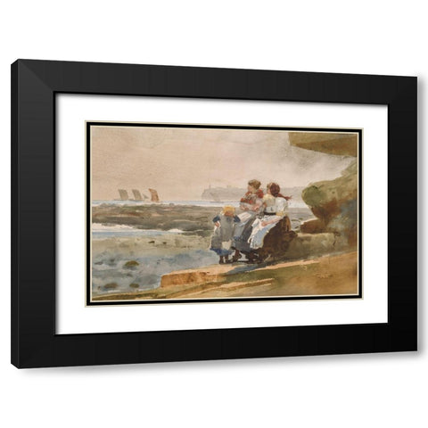 Under the Cliff, Cullercoats Black Modern Wood Framed Art Print with Double Matting by Homer, Winslow