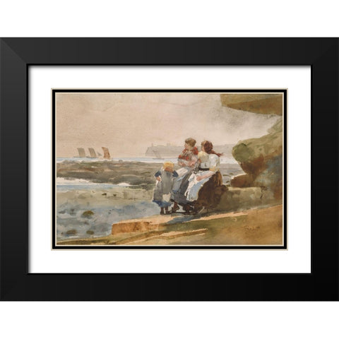 Under the Cliff, Cullercoats Black Modern Wood Framed Art Print with Double Matting by Homer, Winslow