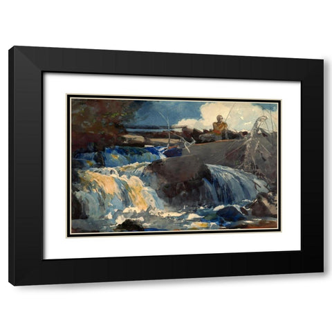 Casting in the Falls Black Modern Wood Framed Art Print with Double Matting by Homer, Winslow