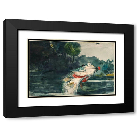 Life-Size Black Bass Black Modern Wood Framed Art Print with Double Matting by Homer, Winslow