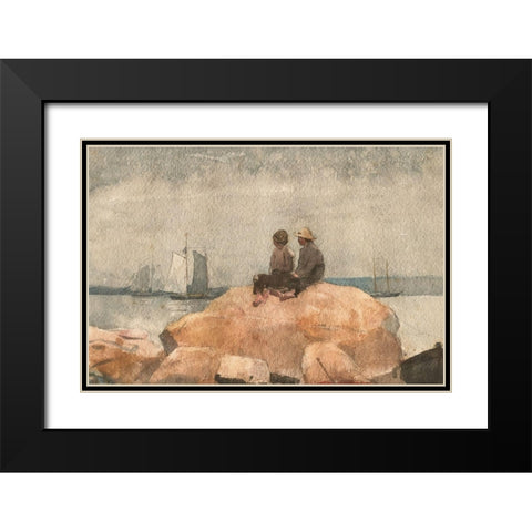 Two Boys Watching Schooners Black Modern Wood Framed Art Print with Double Matting by Homer, Winslow