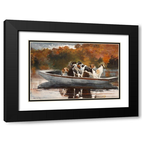 Hunting Dogs in Boat Black Modern Wood Framed Art Print with Double Matting by Homer, Winslow