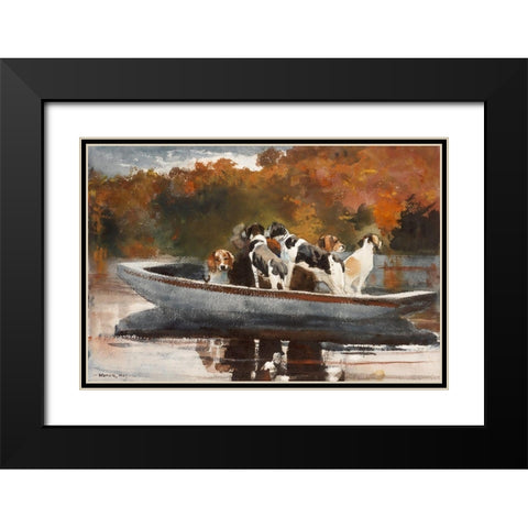 Hunting Dogs in Boat Black Modern Wood Framed Art Print with Double Matting by Homer, Winslow