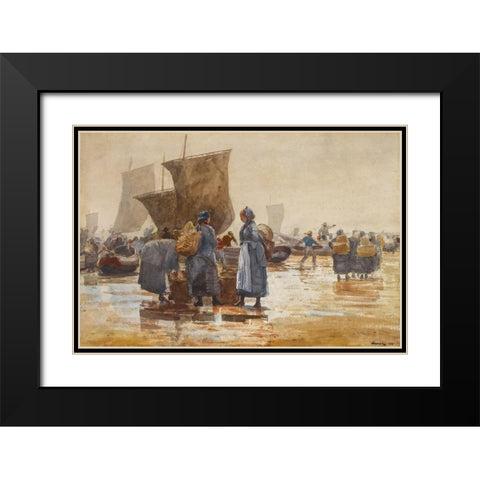 Fisherfolk on the Beach at Cullercoats Black Modern Wood Framed Art Print with Double Matting by Homer, Winslow