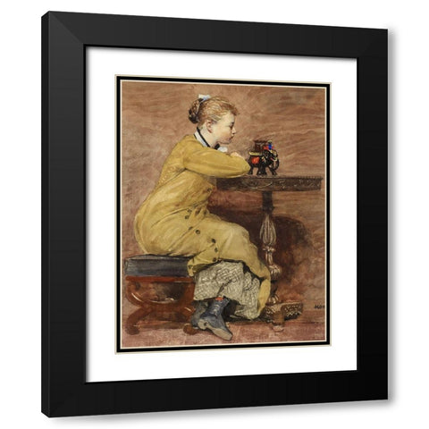 Woman and Elephant Black Modern Wood Framed Art Print with Double Matting by Homer, Winslow