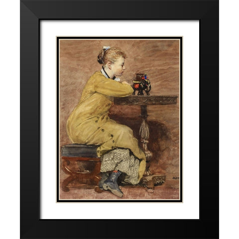 Woman and Elephant Black Modern Wood Framed Art Print with Double Matting by Homer, Winslow