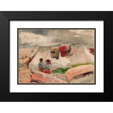 Indian Camp, Roberval, P.Q. Black Modern Wood Framed Art Print with Double Matting by Homer, Winslow