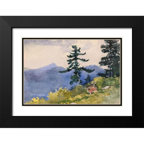 North Woods Club, Adirondacks Black Modern Wood Framed Art Print with Double Matting by Homer, Winslow