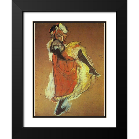 Jane Avril Dancing Black Modern Wood Framed Art Print with Double Matting by Toulouse-Lautrec, Henri de
