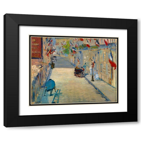 The Rue Mosnier with Flags Black Modern Wood Framed Art Print with Double Matting by Manet, Edouard