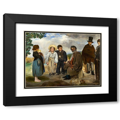 The Old Musician Black Modern Wood Framed Art Print with Double Matting by Manet, Edouard