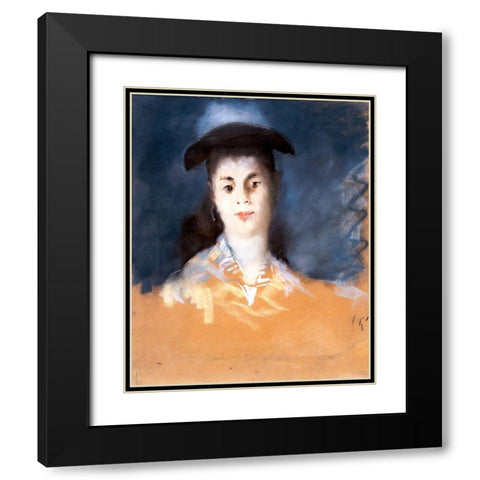 Woman Wearing a Hat with Silk Gauze Black Modern Wood Framed Art Print with Double Matting by Manet, Edouard