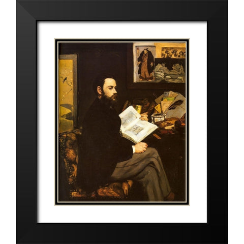 Portrait of Emile Zola Black Modern Wood Framed Art Print with Double Matting by Manet, Edouard