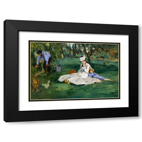 The Monet Family in Their Garden at Argenteuil Black Modern Wood Framed Art Print with Double Matting by Manet, Edouard