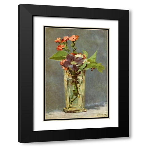 Carnations and clematis in a crystal vase Black Modern Wood Framed Art Print with Double Matting by Manet, Edouard