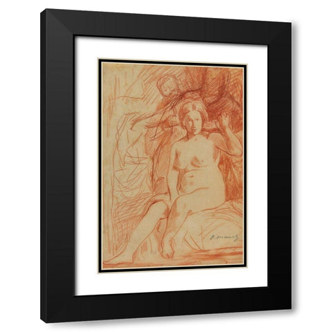Seated Nude Black Modern Wood Framed Art Print with Double Matting by Manet, Edouard