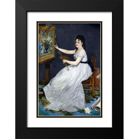 Portrait of Eva Gonzales in Manets studio Black Modern Wood Framed Art Print with Double Matting by Manet, Edouard