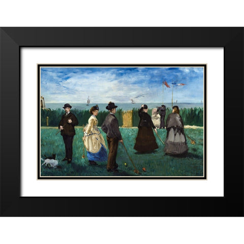 The Croquet Party Black Modern Wood Framed Art Print with Double Matting by Manet, Edouard