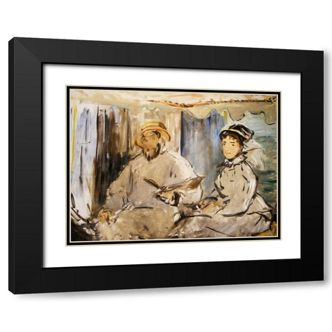 Monet in his Studio Black Modern Wood Framed Art Print with Double Matting by Manet, Edouard