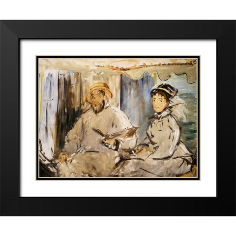 Monet in his Studio Black Modern Wood Framed Art Print with Double Matting by Manet, Edouard