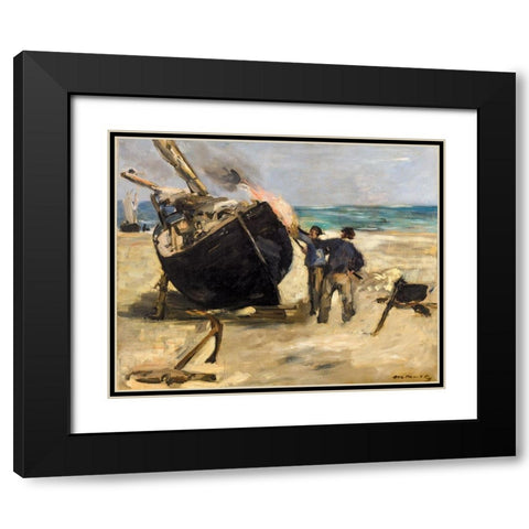 Tarring the Boat  Black Modern Wood Framed Art Print with Double Matting by Manet, Edouard