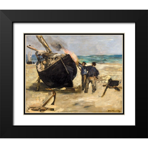 Tarring the Boat  Black Modern Wood Framed Art Print with Double Matting by Manet, Edouard
