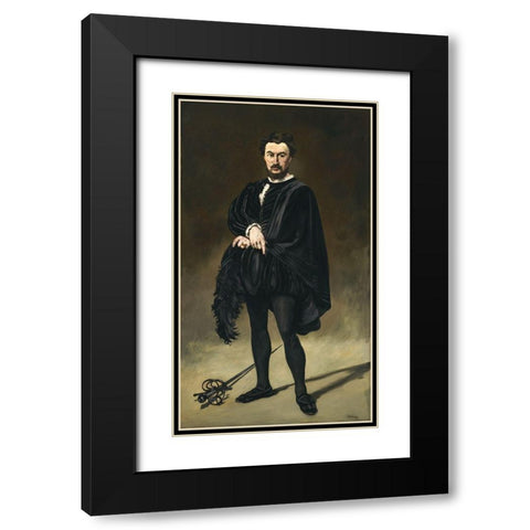The Tragic Actor Black Modern Wood Framed Art Print with Double Matting by Manet, Edouard