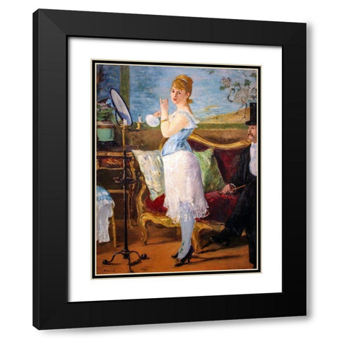 Nana Black Modern Wood Framed Art Print with Double Matting by Manet, Edouard