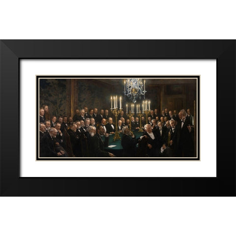 A meeting in the Royal Danish Academy of Sciences and Letters Black Modern Wood Framed Art Print with Double Matting by Kroyer, Peder Severin
