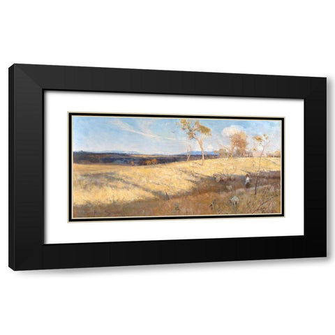 Golden summer, Eaglemont Black Modern Wood Framed Art Print with Double Matting by Streeton, Arthur
