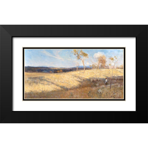Golden summer, Eaglemont Black Modern Wood Framed Art Print with Double Matting by Streeton, Arthur