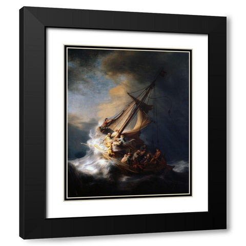 Christ in the Storm on the Lake of Galilee Black Modern Wood Framed Art Print with Double Matting by Rembrandt