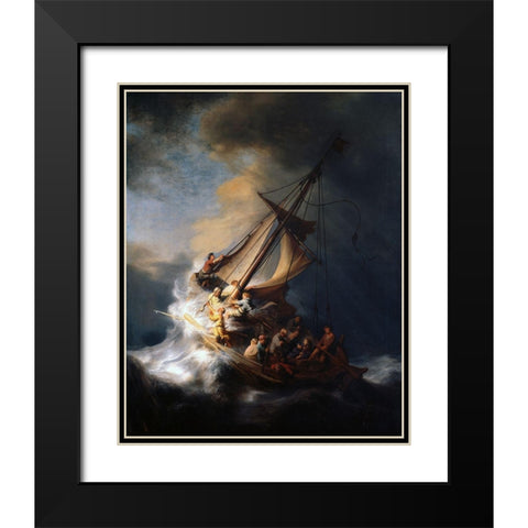 Christ in the Storm on the Lake of Galilee Black Modern Wood Framed Art Print with Double Matting by Rembrandt