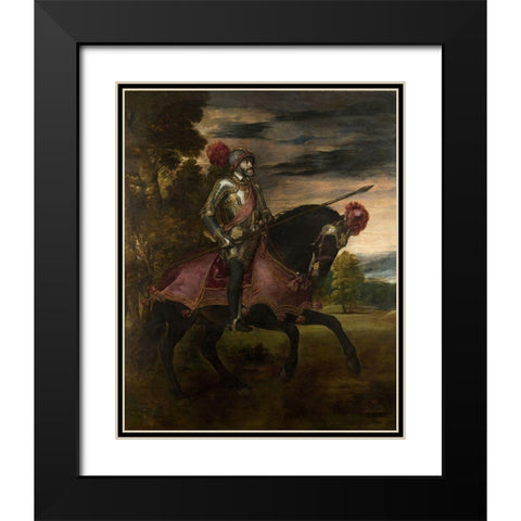 Equestrian Portrait of Charles V Black Modern Wood Framed Art Print with Double Matting by Titian