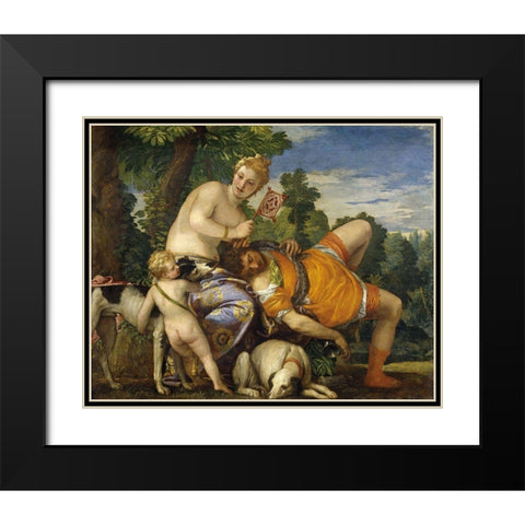 Venus and Adonis Black Modern Wood Framed Art Print with Double Matting by Veronese, Paolo