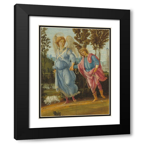 Tobias and the Angel Black Modern Wood Framed Art Print with Double Matting by Lippi, Filippino