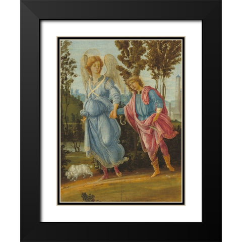Tobias and the Angel Black Modern Wood Framed Art Print with Double Matting by Lippi, Filippino