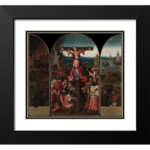 Triptych of the crucified Martyr Black Modern Wood Framed Art Print with Double Matting by Bosch, Hieronymus