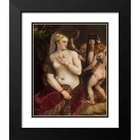 Venus with a Mirror Black Modern Wood Framed Art Print with Double Matting by Titian