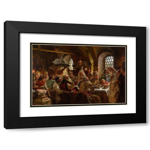 A Boyar Wedding Feast Black Modern Wood Framed Art Print with Double Matting by Makovsky, Konstantin